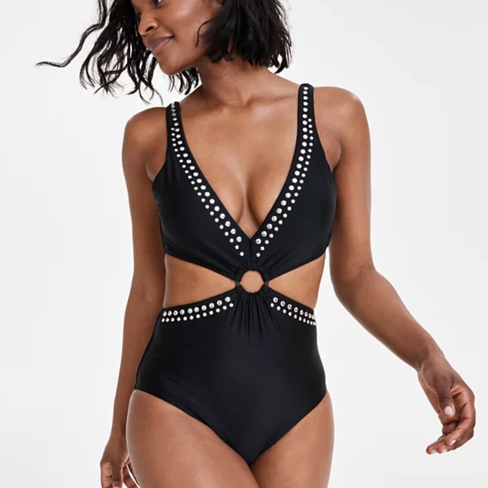 Bar III Women's Tell Me About It Stud One-Piece Swimsuit Sz L - Picture 1 of 13